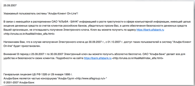 Пример фишинга